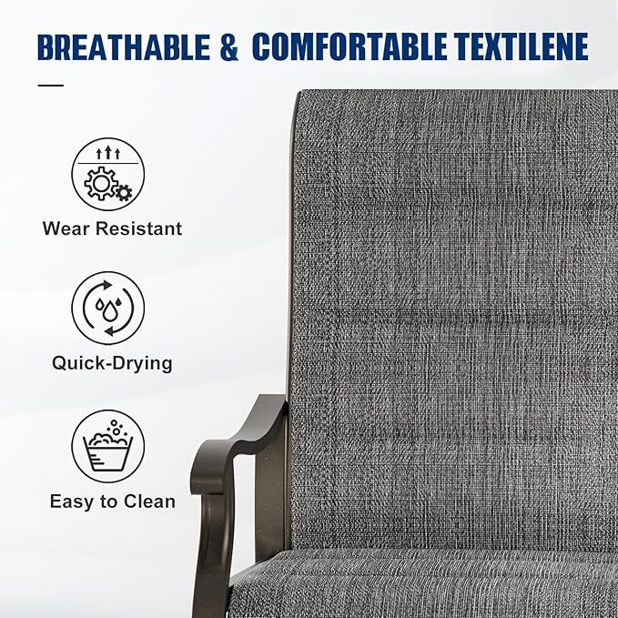 UDPATIO Patio Swivel Dining Chairs Set of 8, Outdoor Swivel Chairs High Back with All Weather Padded Textilene, Metal Rocking Frame for Lawn Garden Backyard, Dark Grey