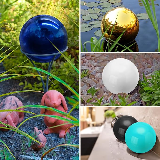 uxcell 2 Pcs Gazing Globe Decor Ball 3.5 Inch 90mm Reflective Garden Sphere Hollow Ball, Seamless Stainless Steel Gazing Ball, Smooth Mirror Globe for Garden Home Decor, Bright Yellow