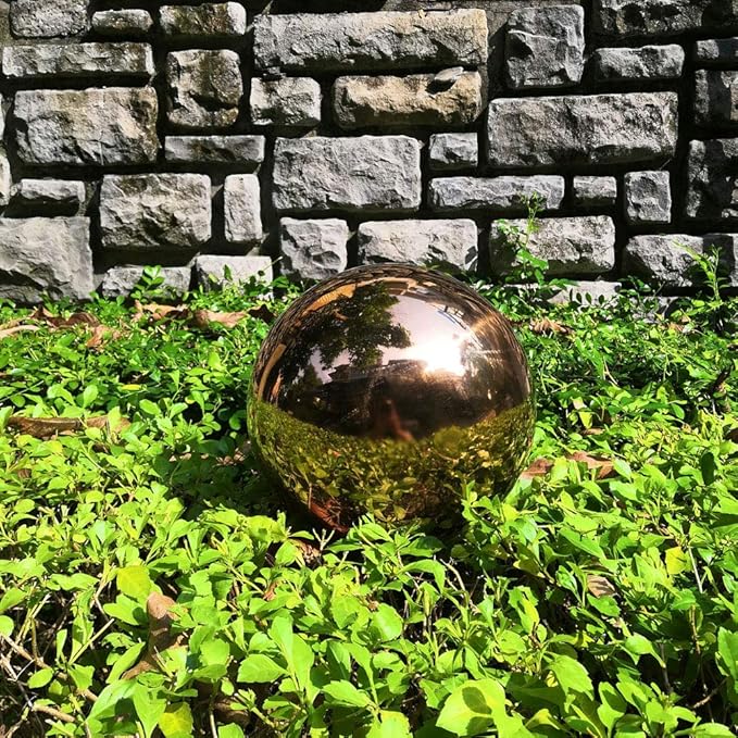 15 cm/6 inch Diameter Gazing Globe Mirror Ball,Rose Gold Stainless Steel Polished Reflective Smooth Garden Sphere,Colorful and Shiny Addition to Any Garden or Home