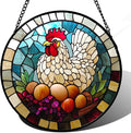 Stained Glass Window Hanging White Chicken Hatching Eggs Large 11.8" - Suncatcher Door Garden Sunroom Sun Catcher Home Decor Birthday Christmas for Mom Men Woman Nana