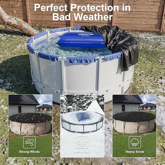 Pool Pillow for Above Ground Pool, 4 x 4 FT Pool Pillow for Winterizing Ultra Thick & Cold-Resistant 0.5mm PVC Material Pools Winterizing Kit（2x16FT Rope）