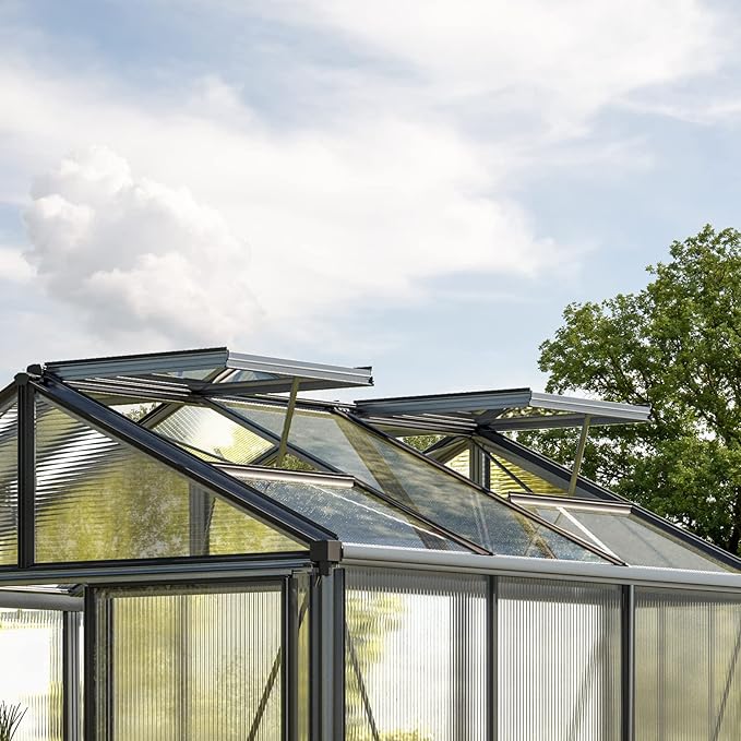 Greenhouse Diamas 21 Premium 7.7 x 7.7 ft with Approx. 16 mm Polycarbonate Panels, Natural Aluminum Color