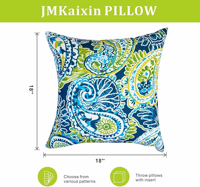 Outdoor Pillows, Pack of 2 Waterproof Decorative Throw Pillows with Inserts, 18”x18” Square Pillows for Bed, Couch, Sofa and Patio Furniture