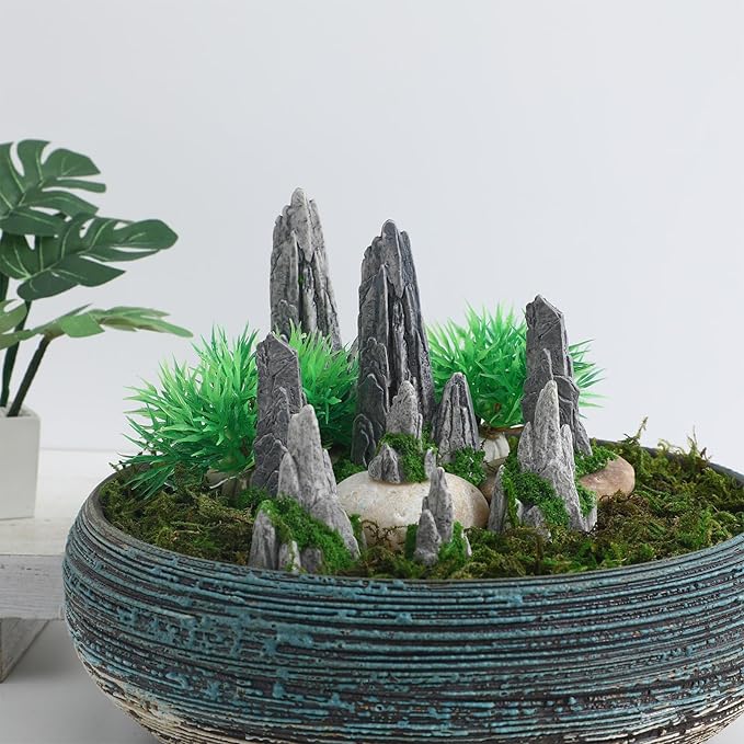 Gatuida 8Pcs Miniature Rockery Decorative Resin Rockery Statues for Micro Landscape