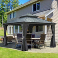 Domi 12' X 12' Hardtop Gazebo Outdoor Metal Gazebo with Galvanized Steel Double Roof Canopy, Aluminum Frame, Curtains and Netting for Patio, Deck, Garden, Grey