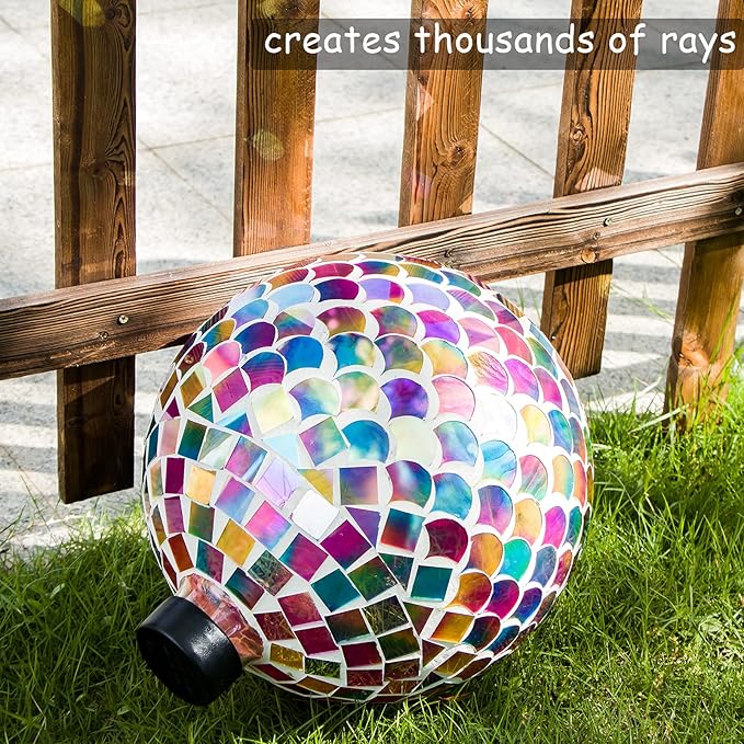 VCUTEKA Gazing Ball, Glass Mosaic Gazing Balls Sphere for Garden Lawn Outdoor Ornament Yard Decorative, 10-Inch