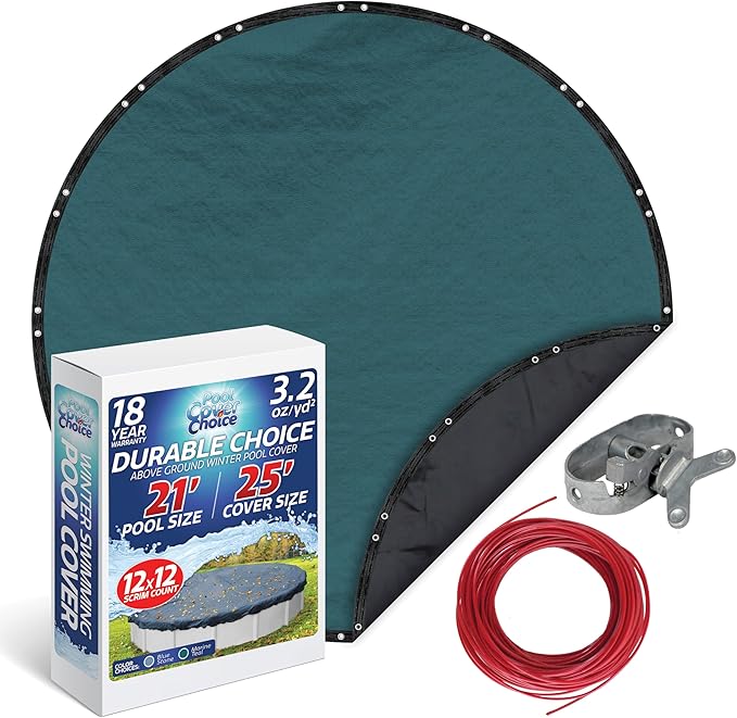 Winter Swimming Pool Cover for 21 ft Aboveground Round Pool Size, Durable Choice Series, Solid Material, Color - Marine Teal, Pool Cover Choice 3921-4CHOICE