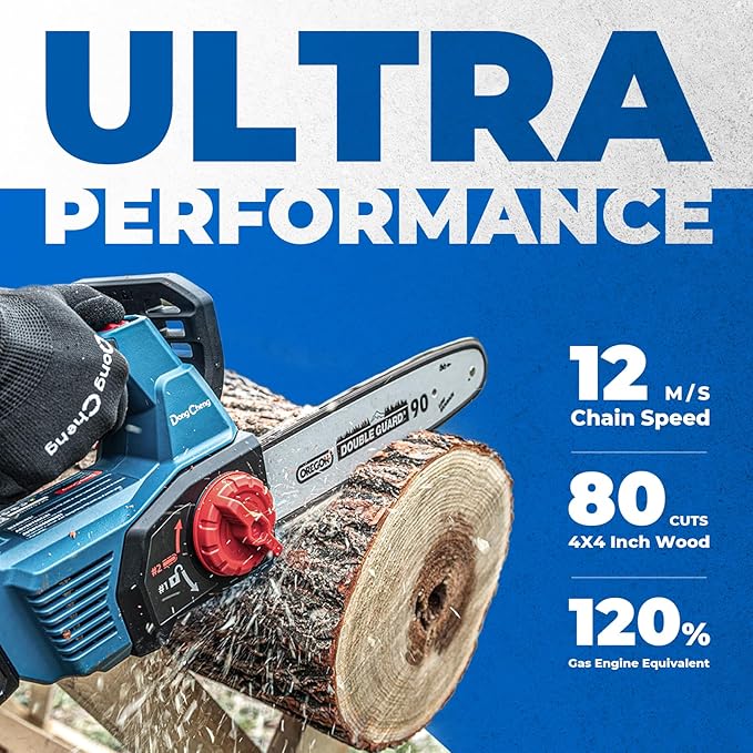 Dong Cheng 12 Inch Brushless Cordless Chainsaw 20V, 12m/s Chain Speed, Tool-Free Tensioning, Auto Oiler & Chain Brake for Wood Cutting & Tree Trimming, Bare Tool Only