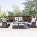 Rilyson 6 Piece Outdoor Patio Furniture Set - Rattan Wicker Patio Conversation Sets with 2 Swivel Rocker Chairs,2 Ottomans,1 Loveseat and 1 Coffee Table for Outside Porch Deck Backyard(Brown/Beige)