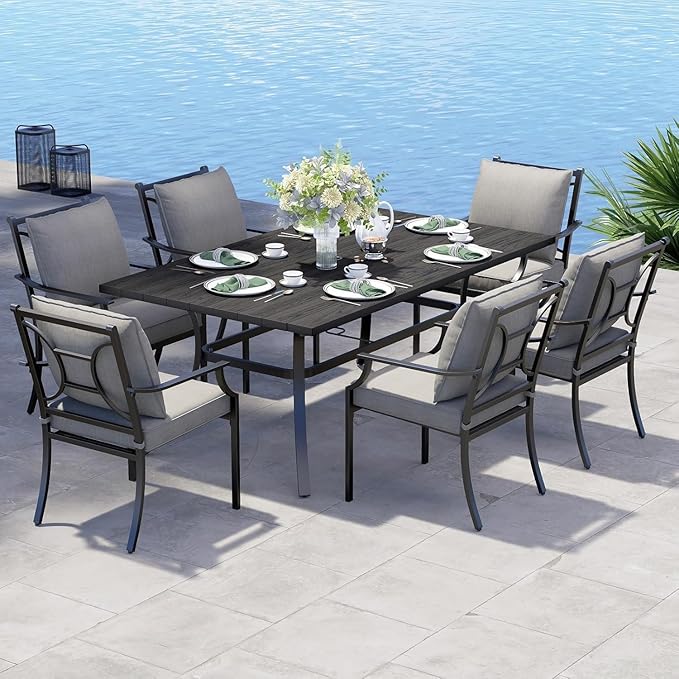 Grand patio Dining Chairs Set of 4，Outdoor Fixed Patio Dining Chairs Set of 4，Fixed Dining Chair，Outdoor Dining Chairs with Grey Cushions, Patio Chairs for Outside, Garden Lawn Porch, Backyard