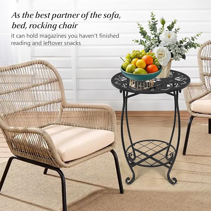 Metal Side Table, 18inch Round Side End Table, Outdoor Side Table Patio Bistro Table, Weather Resistant Portable Outdoor and Indoor End Table Drink Table for Garden Balcony Yard, 25" Height