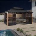 PURPLE LEAF 12' X 16' Patio Hardtop Gazebo Double Top Outdoor Screen House Aluminum Solarium Backyard Sun Room with Detachable Windows and 24 Solar String Light