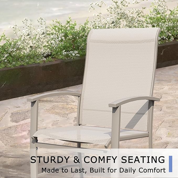 Outdoor Dining Chairs Set of 4, Stackable Patio Chairs with Metal Frame & Textilene Fabric, Perfect for Patio Garden Deck, Ivory