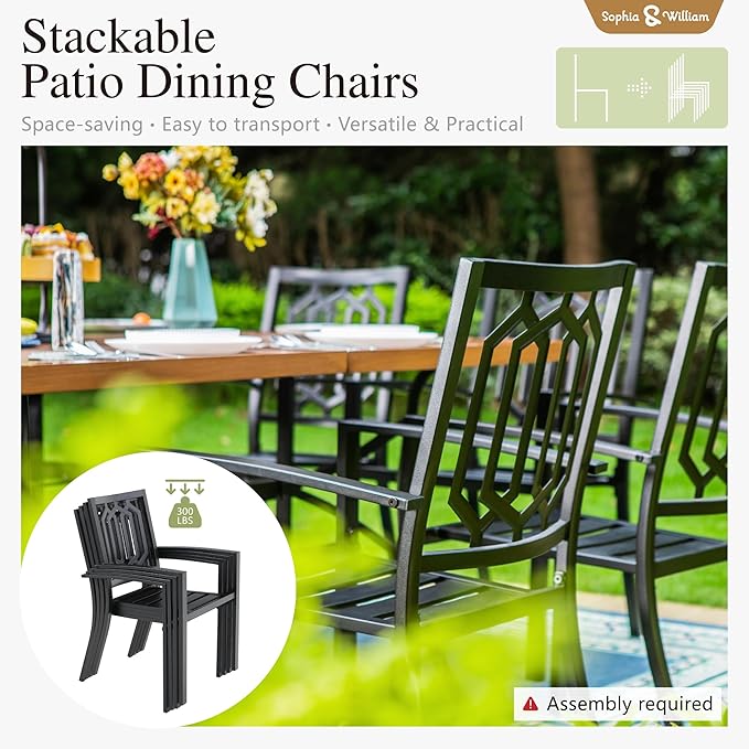 Sophia & William Round Patio Table and Chairs Set, Outdoor Dining Set for 4, 5 Piece Metal Patio Furniture, 42" Black Table(Geometry)