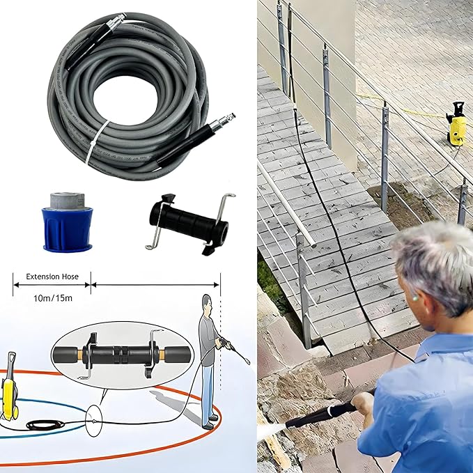 5800PSI/400Bar Ultra Flexible Pressure Washer Hose for Bosch Home Cleaning, 5M-30M High Pressure Extension Tube with Quick-Connect Adapter,(Red/Blue/Yellow/Green/Grey/Orange/Light Blue)(Grey,95FT)