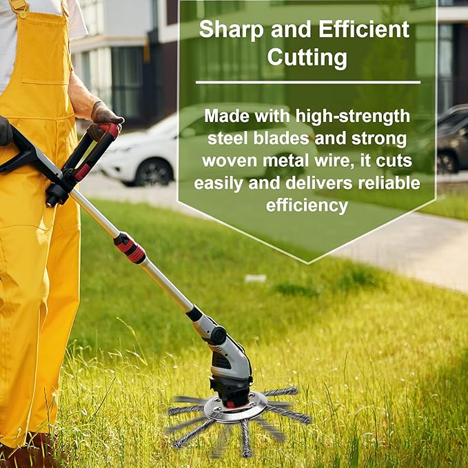 2025 New Upgrade 6 Inches Steel Wire Grass Trimmer Head Universal Steel Wire Weed Eater Head String Trimmer Replacement Brush Blade for Electric Battery Powered Cordless String Cutter (1Pc 6 Blades)