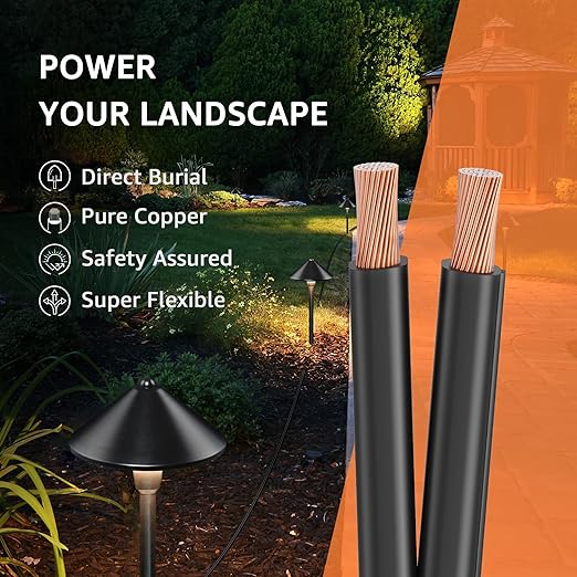 SUNVIE 100FT 16/2 Low Voltage Landscape Wire, 16 Gauge Low Voltage Stranded Copper Wire, 16 AWG 2 Conductor Electric Wire Direct Burial Lamp Wire for Landscape Lighting Wire, ETL Listed, Black