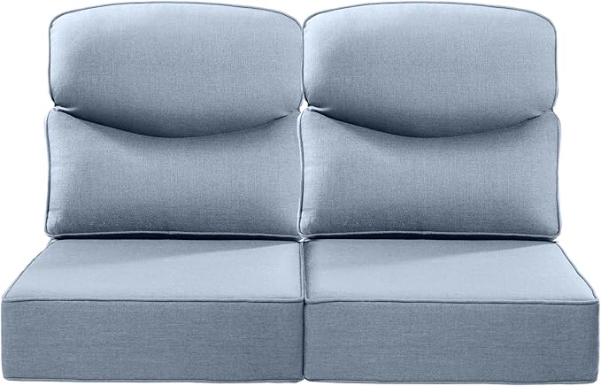 Luxury 22x24/22x25 6-Inch Smile Outdoor Seat Cushions Set of 2 - Superior Comfortable Water-Repellent Patio Chair Cushion for Rattan Dining Swivel Chairs Loveseat Sectional Sofa - Baby Blue