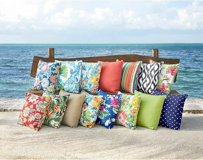 BrylaneHome 16" Square Toss Pillow - Patio & Outdoor - Patio & Outdoor - Water, Stain & Fade Resistant - Blue Fern