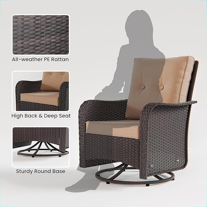 16 Pieces Outdoor Patio Furniture Set Patio Furniture Outdoor Sectional Sofa Conversation Set w/ETL Approved 45" Gas Outdoor Fire Table & Coffee Table, Swivel Rocking Chair Brown
