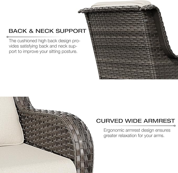 Joyside 5 Piece Outdoor Patio Furniture Set Wicker Conversation Bistro Set Swivel Rocking Chairs with Side Table and Ottomans for Backyard, Porch, Deck(Mixed Grey/Beige)
