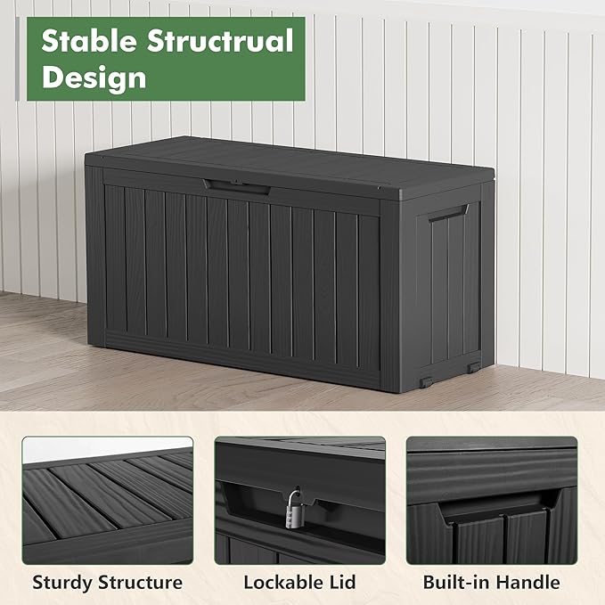 80 Gallon Deck Box Large Outdoor Storage Boxfor Patio Furniture,Outdoor Cushions, Garden Tools, Sports Equipment and Pool Supplies, Waterproof, Resin, Lockable