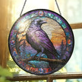 FLAGWIX Halloween Decorations Indoor Outdoor - The Crow Raven Stained Glass Window Hanging 8in - Black Crow Suncatchers for Gothic Home Decor, Halloween Fall Christmas Decor Gifts for Men Women