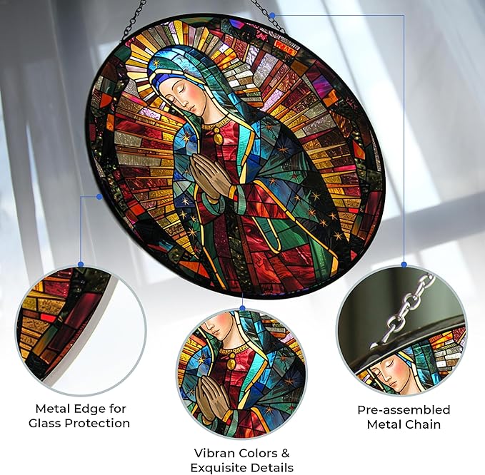 Customized Virgen De Guadalupe Stained Glass Suncatcher Window Hanging, Gothic Christmas Ornaments for Fiction Lovers, Dinosaur Room Decor for Nursery New Home Gifts