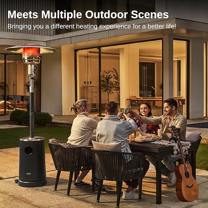 EAST OAK 50,000 BTU Patio Heater with Sand Box, Table Design, Double-Layer Stainless Steel Burner, Wheels, Triple Protection System, Outdoor Heater for Home and Residential, Lava Smoke