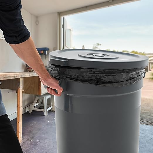 PRO&Family 20 Gallon Trash Can with Lid Round Ingredient Storage Containers Recycling Bin Kitchen Garbage Can Office Garbage Can Trash Barrel Plastic Barrel Yard Waste Bin Outdoor Trashcan (5, Gray)