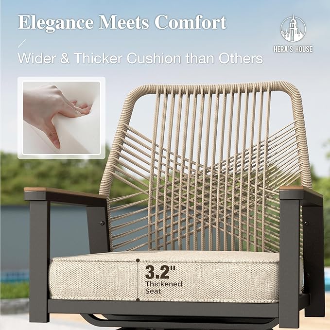 HERA'S HOUSE Outdoor Swivel Bar Stools Set of 2, High Top Patio Chairs with All Weather Cushion Pro Fabric, Bistro Set for Backyard, Lawn Garden, Balcony,Poolside