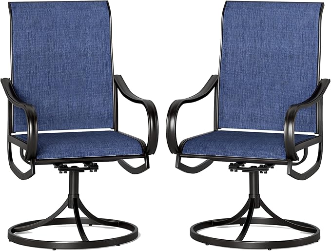 PHI VILLA Patio Swivel Dining Chairs Set of 2, All Weather Outdoor Chair with Textilene Mesh Fabric & Black Metal Frame for Outdoor Lawn Garden Poolside (Blue)