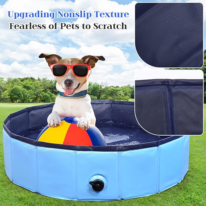 Foldable Dog Pool, Portable Pet Bath Tub and Kiddie Swimming Pool, Collapsible Bathtub for Puppies, Small, Medium and Large Dogs, Cats and Kids, 79 x 12 in, Blue
