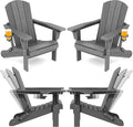 SERWALL Folding Adirondack Chair Set of 4, Adjustable Adirondack Chair with 3 Recline Positions, All Weather HDPE Outdoor Adirondack with Cup Holders, Gray