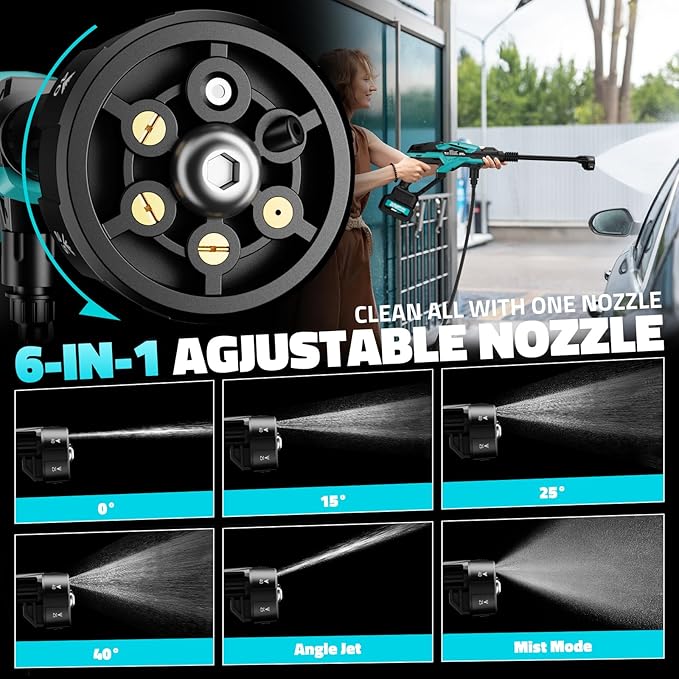 Cordless Pressure Washer, 800PSI Brushless Power Washer with 18V 4.0Ah Battery, 17FT High Elastic Hose, 6-in-1 Nozzle and Storage Handbag, 3 Power Level Portable Pressure Washer for Home, Car, Garden