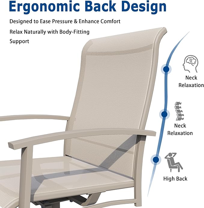Patio Swivel Chairs Set of 6, Outdoor Swivel Chairs with Armrest, High Back Patio Chair with Metal Frame, All-Weather Outdoor Dining Chair for Deck, Porch and Lawn, Ivory Beige
