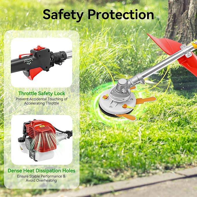 43CC Weed Wacker, 8500r/Min Weed Eater with 2 Blade Heads, Gasoline Power Brush Cutter, Lawn Edger, Single-Cylinder Air-Cooled 2-Stroke Gasoline Engine Grass Trimmer Tools for The Garden and Yard
