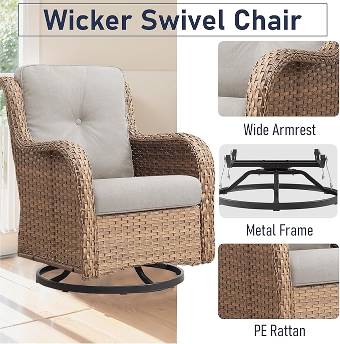 Swivel Rocker Patio Chairs：2 Pieces Patio Swivel Rocker Chairs with Wicker Armrests Patio Swivel Rocking Chair Outdoor Swivel Rocker Patio Chair