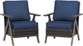 Outdoor Wicker Patio Chairs Set of 2, PE Rattan Patio Dining Chairs with Metal Frame and Deep Seating