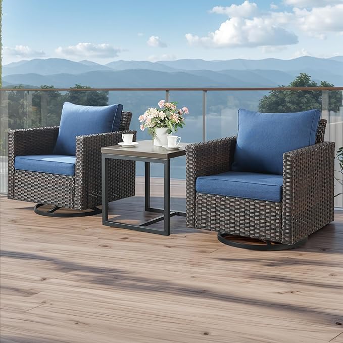 HUMMUH 5 Piece Patio Furniture Set All-Weather PE Wicker Outdoor Swivel Rocker Chairs Set of 2 with Ottomans Side Table for Patio,Porch,Garden,Backyard