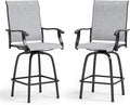 Sophia & William Swivel Bar Stools Set of 2, Bar Height Chairs, Outdoor Bar Chairs, High Top Patio Chairs, Supports 300 lbs (Grey Fabric)