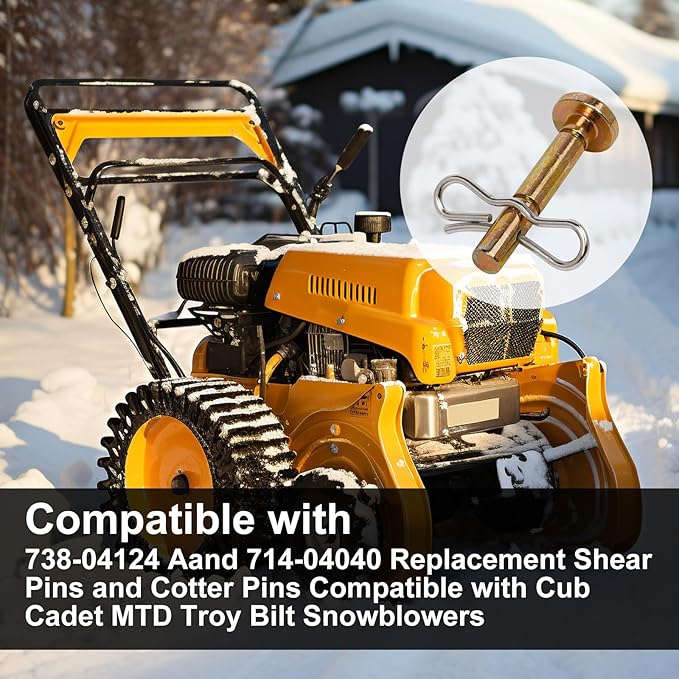 Shear Pins and Cotter Pins Fit for MTD Snowblower - Shear Pins 12pcs and Cotter Pins 12pcs Compatible for Cub Cad et Troy Bilt Craftsman 24" 26" Snow Thrower, Replace 738-04124A 714-04040