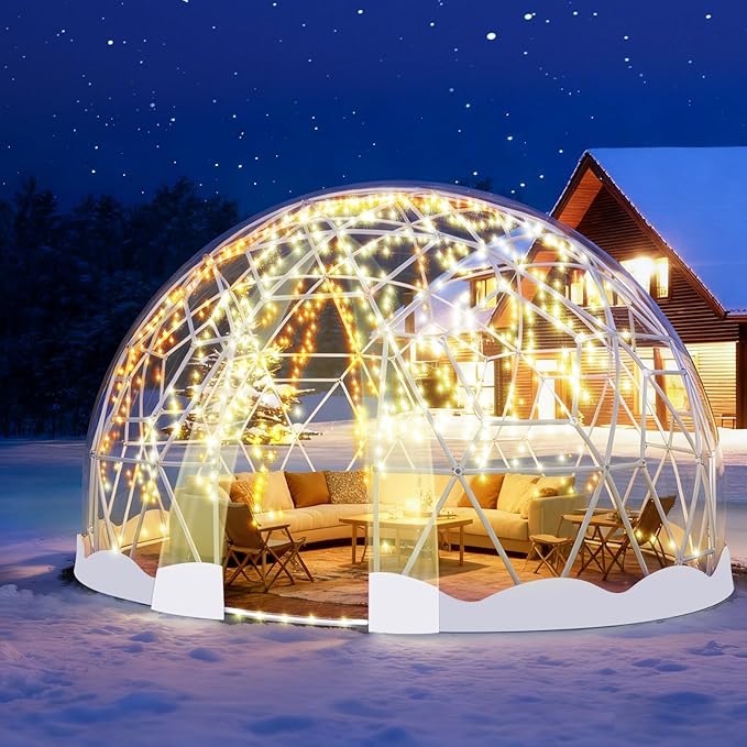 Garden Dome Tent, 12 x 7.2 ft Outdoor Clear Bubble Tent for 2-4 Person, All-Weather Geodesic Dome Greenhouse with Window & Door, PVC Transparent Tent for Patio, Camping, Party (12FT - White)