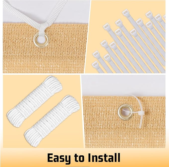 SUNNY GUARD Shade Cloth Custom Size 12x20 FT Sun Shade Screen Fabric Shade Cover Tarp with Grommets for Pergola Backyard Garden, Sand(We Customized)