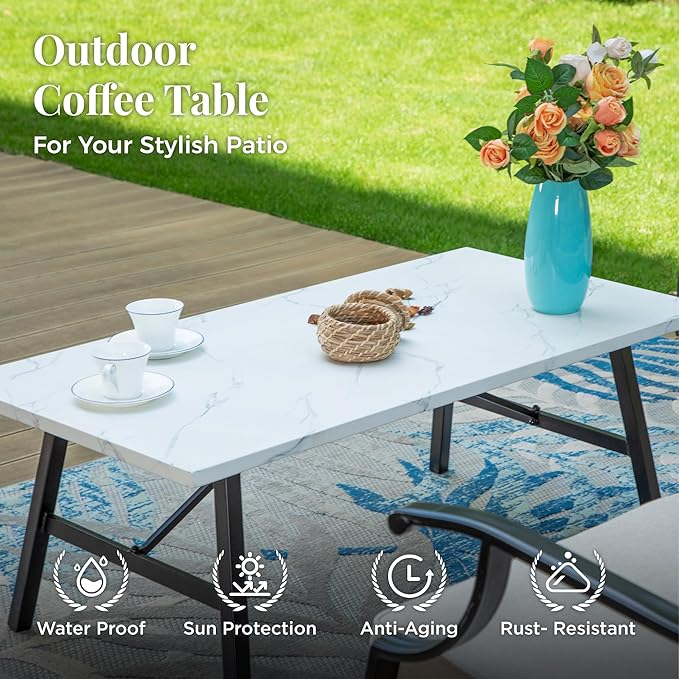 Patio Furniture Set 6 pcs, Outdoor Patio Furniture, 3-Seat Sofa, 2 Single Chairs, 2 Ottomans, Coffee Table and 5.75" Extra Thick Cushion, Patio Conversation Set,Beige