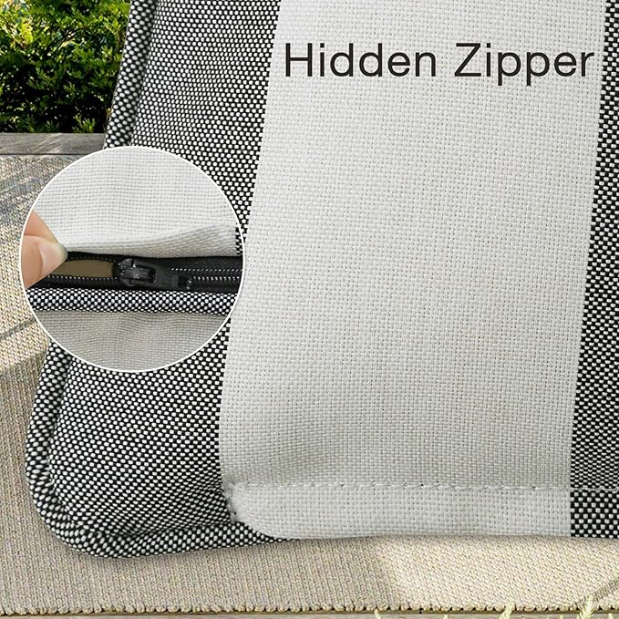 Decorative Outdoor Water Repellent Throw Pillows with Inserts, Set of 4, 18" x18" Pillows for Patio, Backyard, Bed, Couch, and Patio Furniture, Gray Stripe