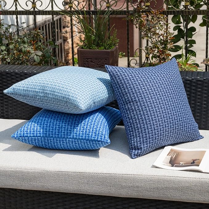 Kevin Textile Outdoor Waterproof Throw Pillow Covers Pack of 2 Farmhouse Decorative Cushion Covers for Garden Patio Tent Balcony Bench Couch Sofa 20x20 Inch, Blue