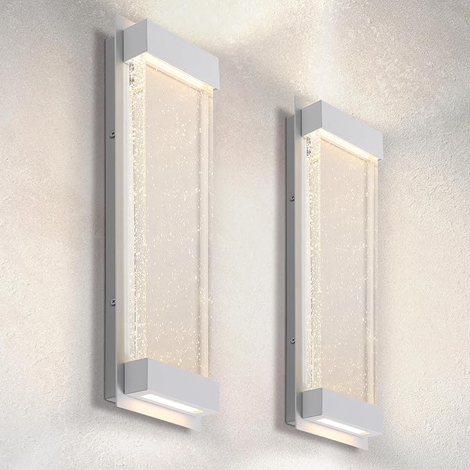 ASD LED 18 Inch Bubble Glass Wall Light Fixture | 22W 520LM 3000-5000K 100-277V | 3CCT, Waterproof, Dimmable, Up-Down Glow, ETL Listed | Exterior Flush Mount Sconce, Outdoor Lighting | White, 2 Pack
