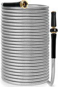 TOOLCY Metal Garden Hose 100 FT - 304 Stainless Steel Water Hose with Brass Nozzle - Heavy Duty, No Kink, Super Flexible, Durable Garden Hoses for Yard, Outdoor, Lawn