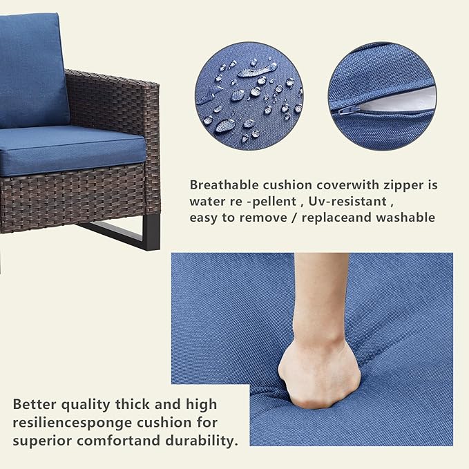 Rilyson Wicker Outdoor Couch Patio Sofa - 3 Seater Rattan Outdoor Patio Couch with Waterproof Wicker,Comfortable Cushions and Sturdy Metal Frame for Outside Porch Deck Backyard Garden(Brown/Blue)